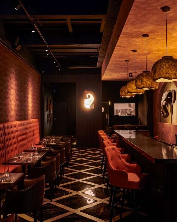 Commercial restaurant furniture installed in a completed dining project